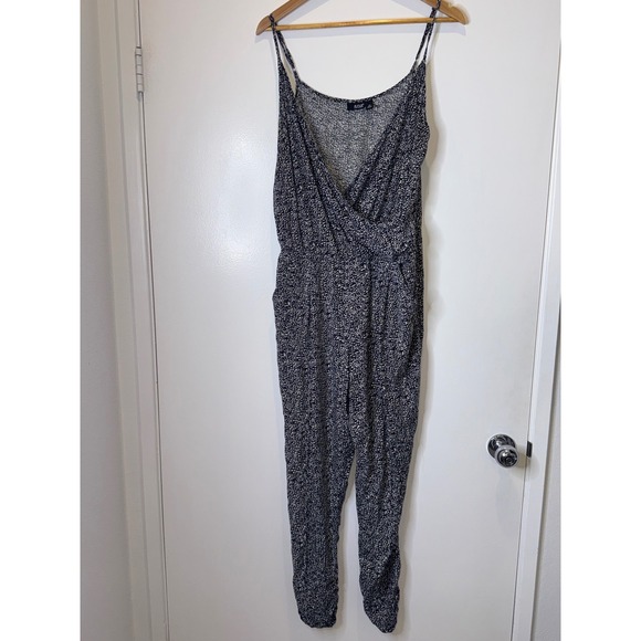 a.n.a Pants - ANA Size L Black White Speckled Print Sleeveless Jumpsuit Boho Beachy Coquette
